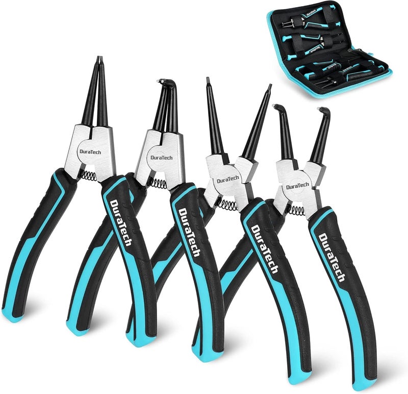 DURATECH 4 PCS Snap Ring Pliers Set, 7 Inch Heavy Duty Internal & External Circlip Pliers Kit with Straight/Bent Jaw, Premium CRV Steel, Precision Spring Loaded C Clip Pliers with Storage Pouch - Image 1